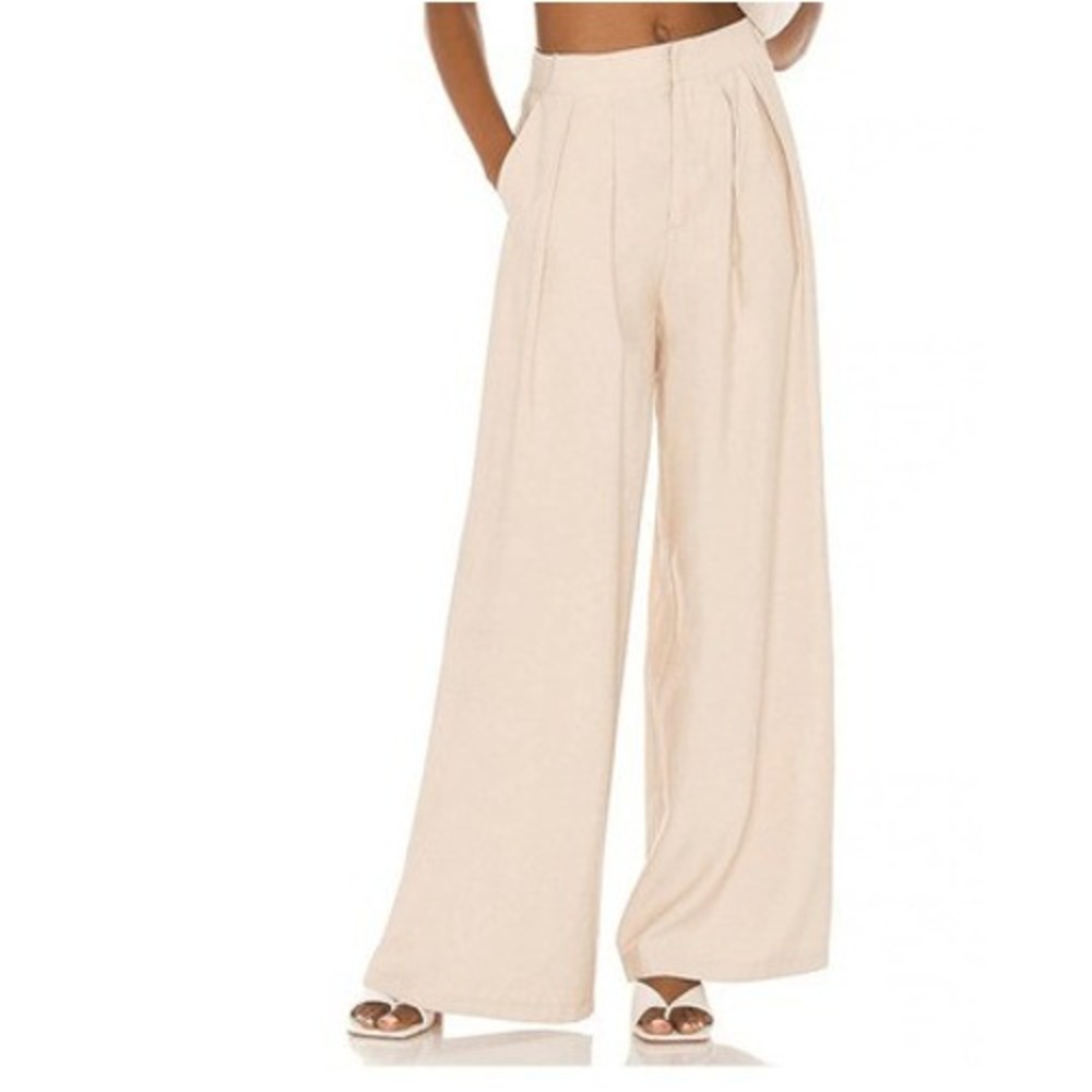 Women's Sndys Revolve Hills Pant Wide Leg Pleated Trouser Pants Khaki Cream 8